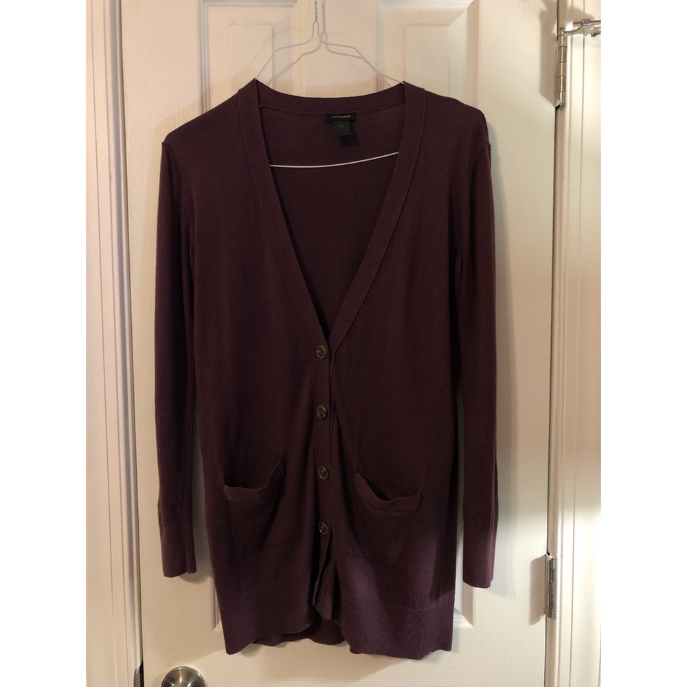 Ann Taylor Maroon Relaxed Fit Cardigan